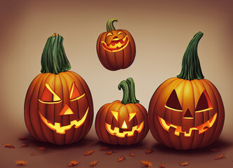 Obraz premium Halloween pumpkin scary jack o lantern, holiday season concept, Orange color, autumn, October spooky pumpkins design 