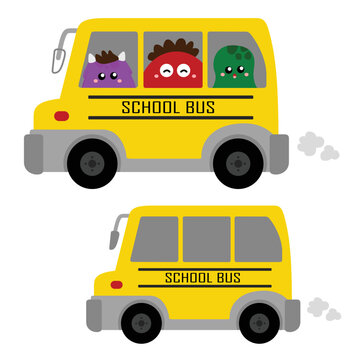 Cute Monster School Bus Illustration Vector Clipart