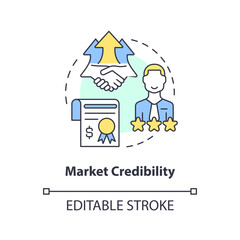 Market credibility concept icon. Partnership. Benefit of alternative lending abstract idea thin line illustration. Isolated outline drawing. Editable stroke. Arial, Myriad Pro-Bold fonts used