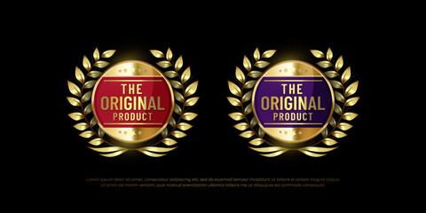 Realistic luxury gold original product label design elements on black background isolated