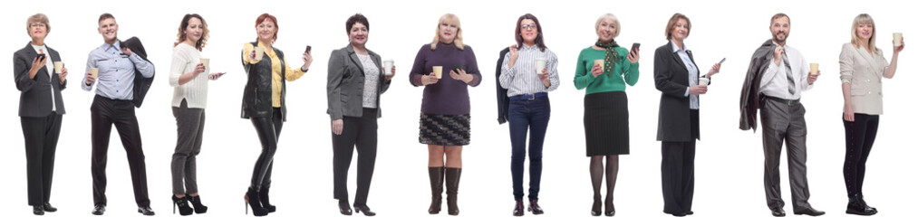 Obraz premium collage people holding coffee in hands isolated on white