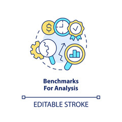 Benchmarks for analysis concept icon. Market assessment. Financial management issue abstract idea thin line illustration. Isolated outline drawing. Editable stroke. Arial, Myriad Pro-Bold fonts used