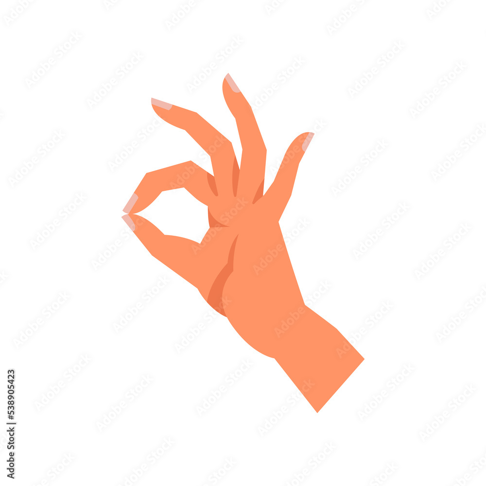 Poster hand gesture of approval or agreement. isolated okay symbol formed with fingers, nonverbal language 