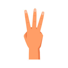 Hand gesture, isolated arm showing raised fingers, nonverbal communication and signs. Counting or enumeration, presenting digits. Vector in flat style