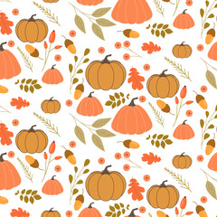 Seamless autumn pattern with pumpkins.