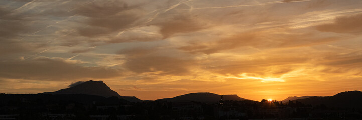 the Sainte Victoire mountain in the light of a cloudy autumn morning