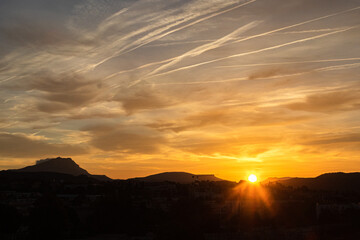 the Sainte Victoire mountain in the light of a cloudy autumn morning