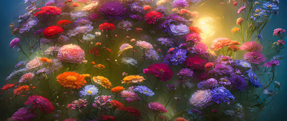 Plakat Artistic painting concept of Flowers illustration Natural colors, digital art style, illustration background 