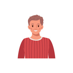 Cheerful smiling male character, isolated kid avatar. Positive and content personage with smiley facial expression. Vector in flat cartoon style illustration