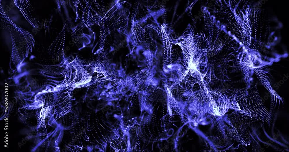Poster abstract background of blue moving flying small particles or waves of smoke with a glow and blur eff