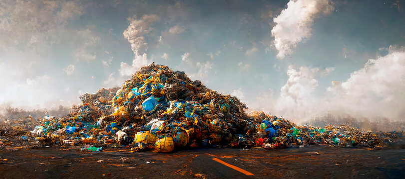 Pollution concept with garbage pile in a trash dump, Generative AI	