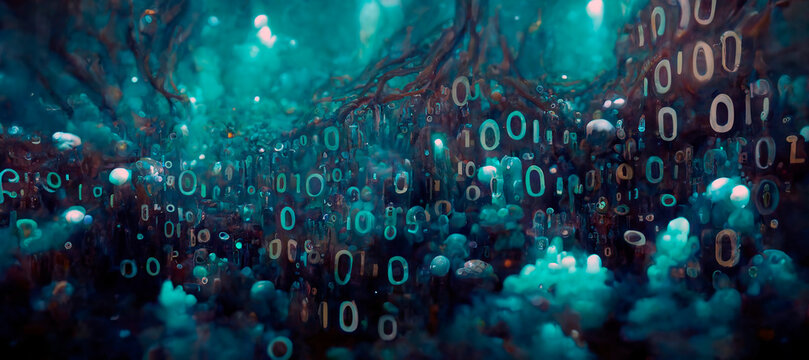Background with tech cyber code stream.  Big data of binary code streams, Generative AI	   