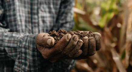 Hands of the gardeners are grabbing the soil to plant the trees..