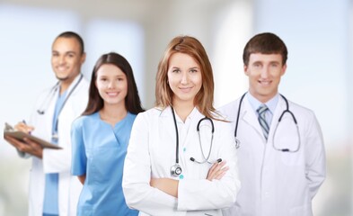 Group of medical students posing in the clinic