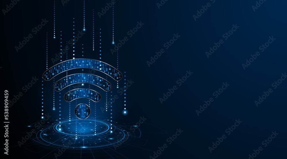 Poster Abstract wifi symbol. Concept of circuit board technology, internet signal or wireless connection. vector illustration
