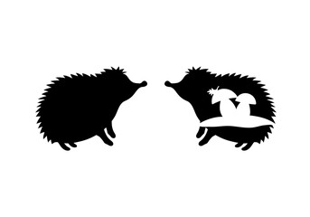Cute hedgehog with mushrooms silhouette for laser cutting and scissor skills practice. Cartoon hedgehog icon isolated outline for decorating and print 
