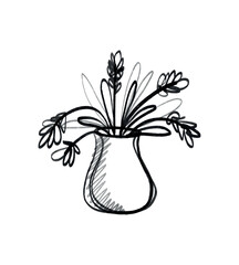 Cute Infantile Style Nursery Vector Illustration with Hand Drawn Flowers in a Vase on a White Background. Abstract Crayon Drawing Style Floral Print ideal for Card, Invitation, Greeting, Wall Art.