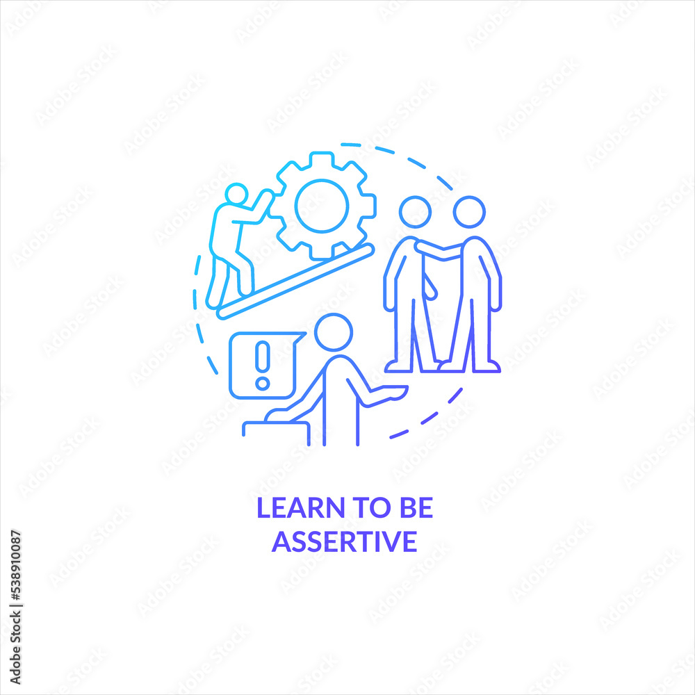 Aufkleber learn to be assertive blue gradient concept icon. respectful relationship. improving self esteem abs