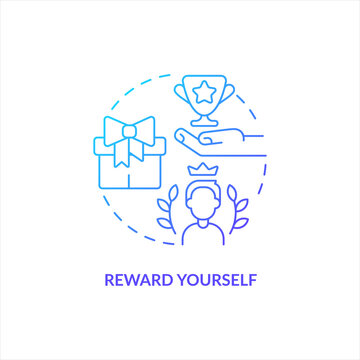 Reward yourself blue gradient concept icon. Boost your self esteem. Overcoming lack of confidence abstract idea thin line illustration. Isolated outline drawing. Myriad Pro-Bold font used