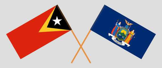 Crossed flags of East Timor and The State of New York. Official colors. Correct proportion