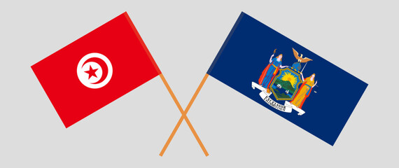 Crossed flags of Tunisia and The State of New York. Official colors. Correct proportion