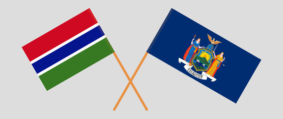 Crossed flags of the Gambia and The State of New York. Official colors. Correct proportion