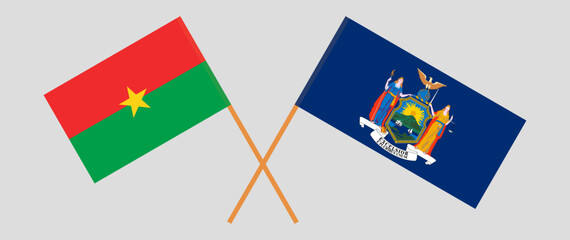 Crossed flags of Burkina Faso and The State of New York. Official colors. Correct proportion