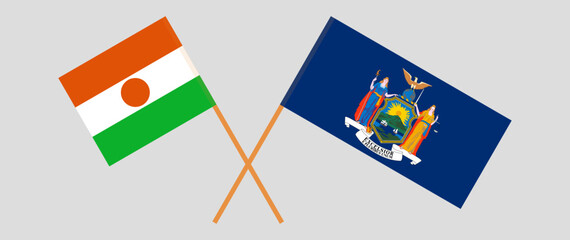 Crossed flags of Niger and The State of New York. Official colors. Correct proportion
