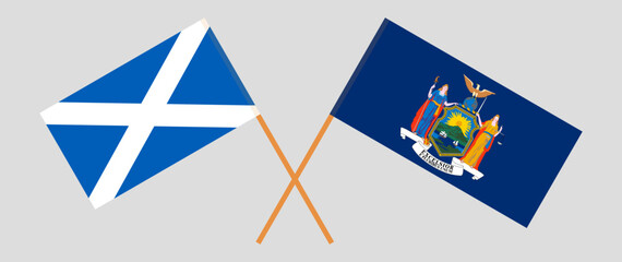 Crossed flags of Scotland and The State of New York. Official colors. Correct proportion