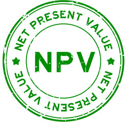 Grunge green NPV net present value word round rubber seal stamp on white background