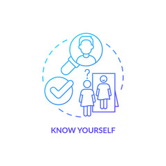 Know yourself blue gradient concept icon. Practicing self recognition. Improving self esteem abstract idea thin line illustration. Isolated outline drawing. Myriad Pro-Bold font used