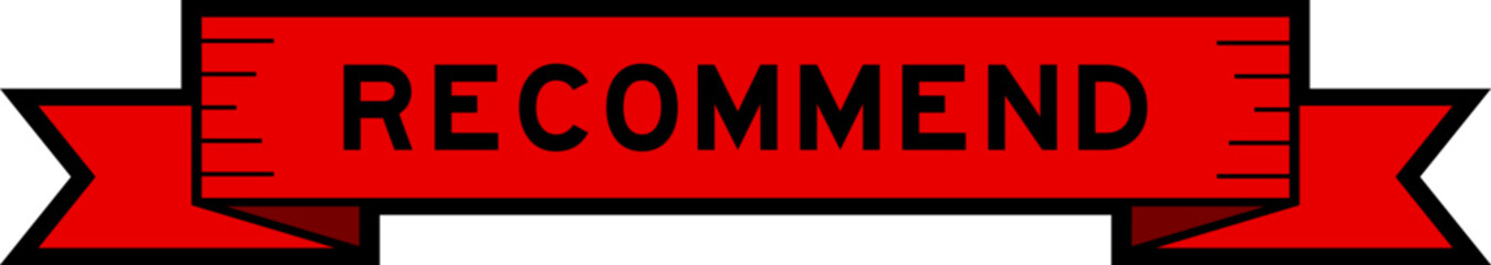 Ribbon label banner with word recommend in red color on white background