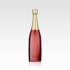 Realistic empty glass champagne sparkling wine bottle. Mock up template blank for alcohol product