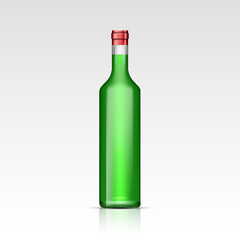Realistic green glass absinthe or rum liquor bottles. Mock up template for alcohol product packing
