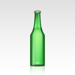 Realistic green empty glass beer bottles. Mock up template blank for product packing advertisement