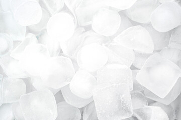 Heap of round ice cubes, ice background, top view