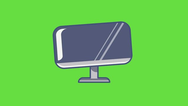 Vertical video of cartoon computer monitor on green background.