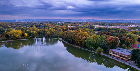 autumn landscape with lake - Zalew Nowohucki, Nowa Huta Lagoon, Bulwarowa, Nowa Huta, Kraków,...