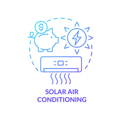 Solar air conditioning blue gradient concept icon. Eco efficient. Green energy system. Home cooling abstract idea thin line illustration. Isolated outline drawing. Myriad Pro-Bold font used