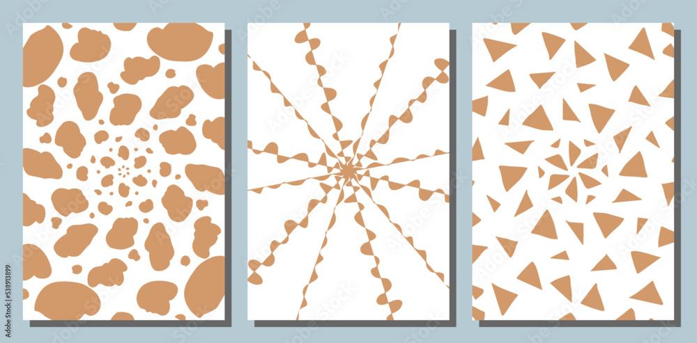 Poster abstract template of three illustrations in beige tones. background for text, design, creativity. il