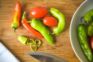 Vegetables on a wooden cutting board.