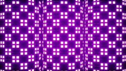 Obraz premium Three shiny purple light square tiled pillar background 3d rendering