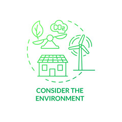 Consider environment green gradient concept icon. Renewable energy at home. Selecting provider abstract idea thin line illustration. Isolated outline drawing. Myriad Pro-Bold font used