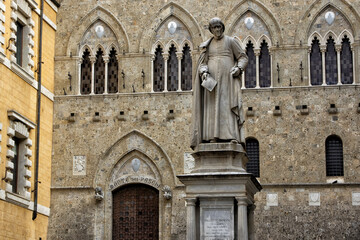 Salimbeni square in Siena Tuscany Italy where the Monte dei Paschi di Siena bank is located