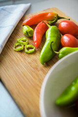 Vegetables on a wooden cutting board.