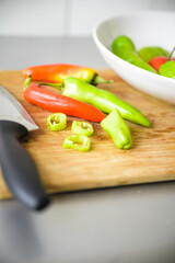 Vegetables on a wooden cutting board.