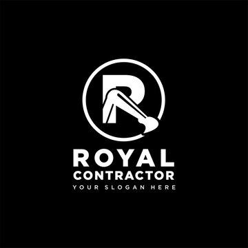 R Letter With construction excavator logo design vector