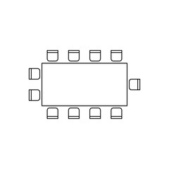 Fototapeta na wymiar Plan conference for arranging seats and tables in interior, layout graphic outline elements. Chairs and tables icons in scheme architectural plan. Office and home furniture, top view. Vector line