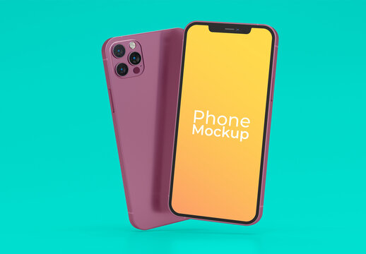 Floating Phone Right Side and Upside Down Mockup