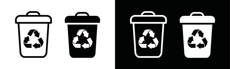 Recycling bin icon vector. Trash bin icon vector. Trash can  or dust bin or rubbish bin or dump place sign silhouette. Rubbish bin, garbage can symbol illustration.